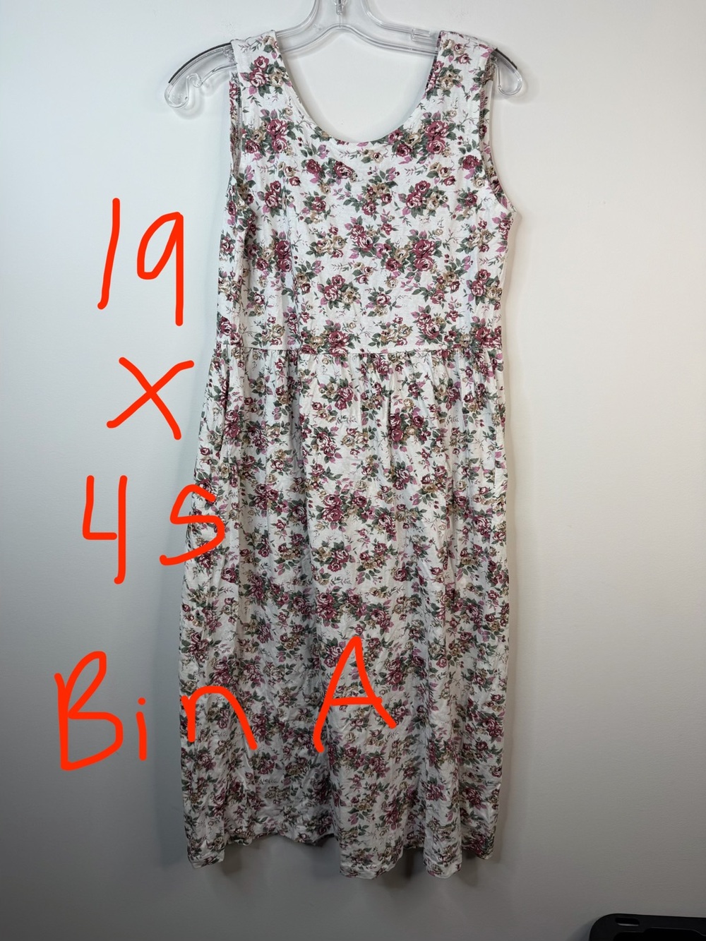 Vintage 90s Cotton Floral Cottagecore Button Front Midi Dress w Pockets medium - Picture 6 of 8